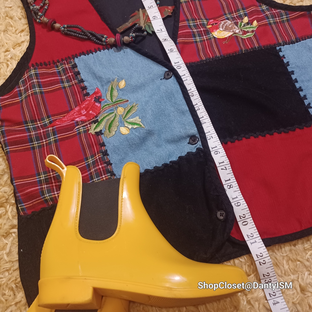 Vtg 1980s Tartan Corduroy Vest  With Patchwork Design - Picture 9 of 15